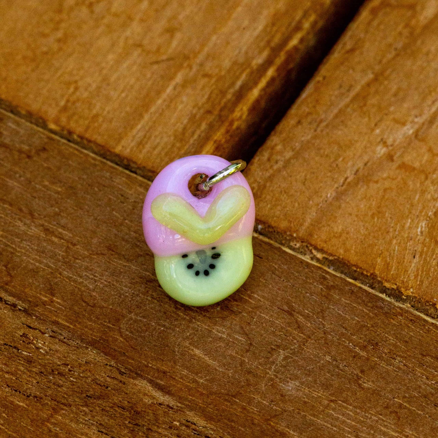 innovative art piece - Tiny Pink Kiwi Charm w/ Yellow Heart by Sakibomb