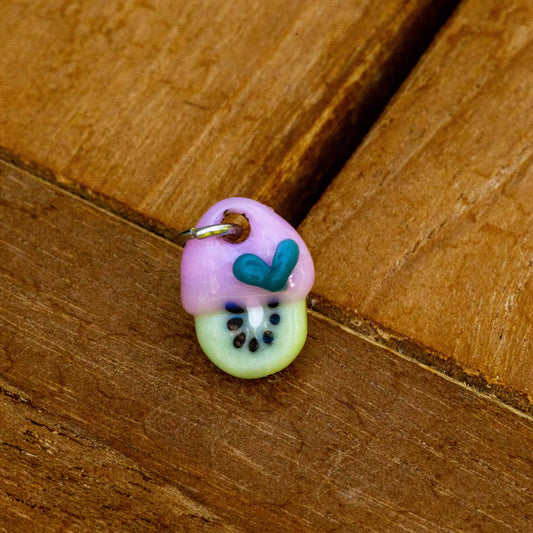 innovative art piece - Tiny Pink Kiwi Charm w/ Turquoise Heart by Sakibomb