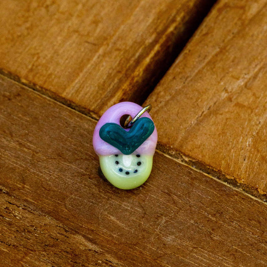 heady art piece - Tiny Pink Kiwi Charm w/ Large Turquoise Heart by Sakibomb