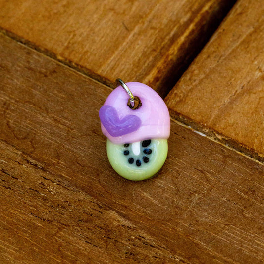 artisan-crafted art piece - Tiny Pink Kiwi Charm w/ Purple Heart #2 by Sakibomb