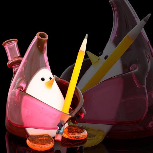 hand-blown design of the Stupid Little Penguin Collaboration Rig by Sherbet Glass x Chaka Glass