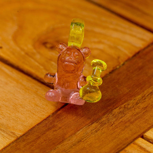 artisan-crafted glass pendant - Pink Lollipop & Solar Flare Heady Bear Pendant by Alexander the Great & Snoopy Glass