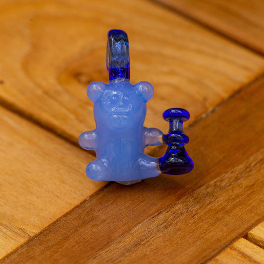 meticulously crafted glass pendant - Blue Cheese & Blue Cobalt Heady Bear Collab Pendant by Alexander the Great & Snoopy Glass