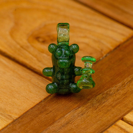 innovative glass pendant - Mystery Green Heady Bear Collab Pendant by Alexander the Great & Snoopy Glass