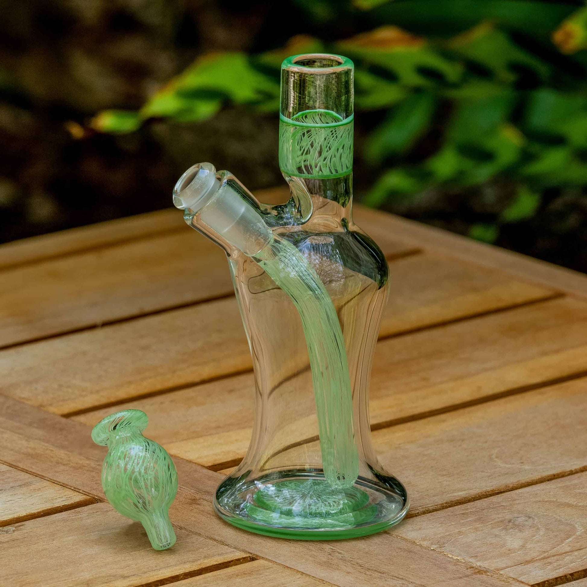 unique design of the Jade Green Scribble Accent Mini Tube w/ Fully Worked Bubble Cap by Snoopy Glass