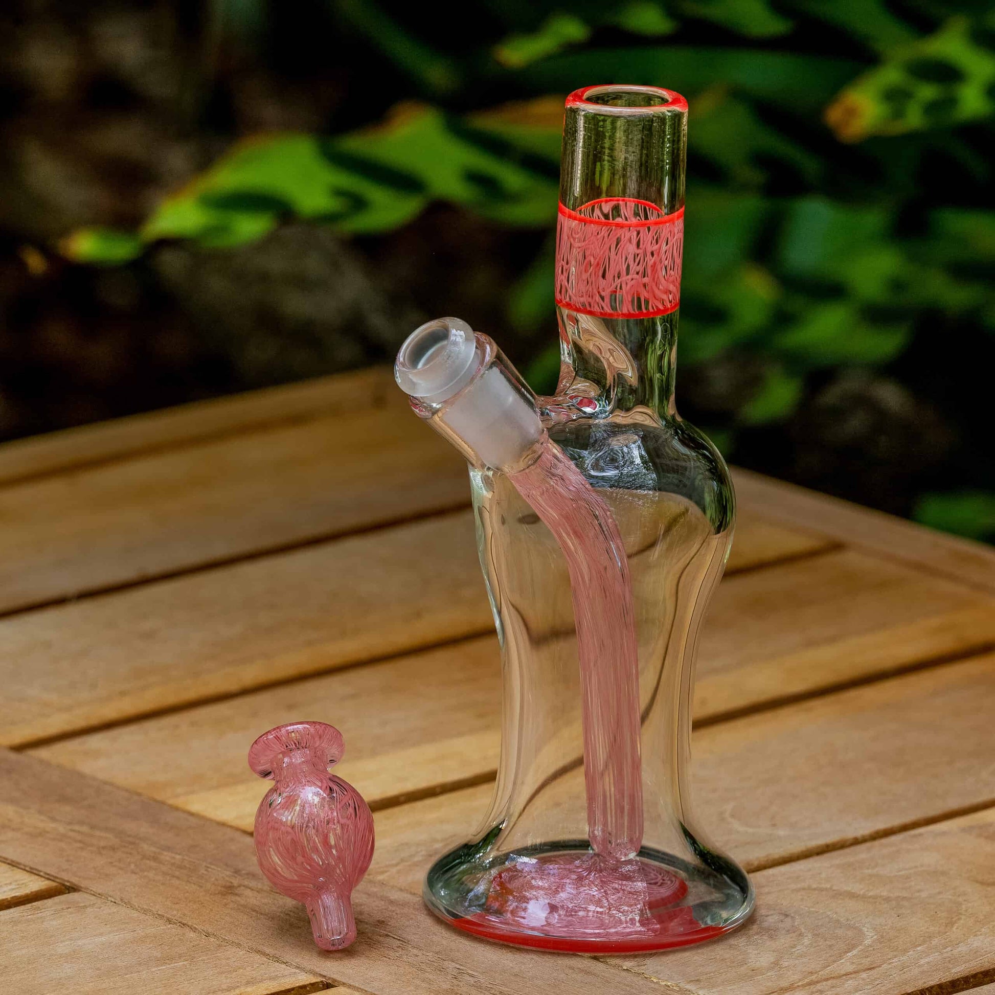 comfortable design of the Cherry Scribble Accent Mini Tube w/ Fully Worked Bubble Cap by Snoopy Glass
