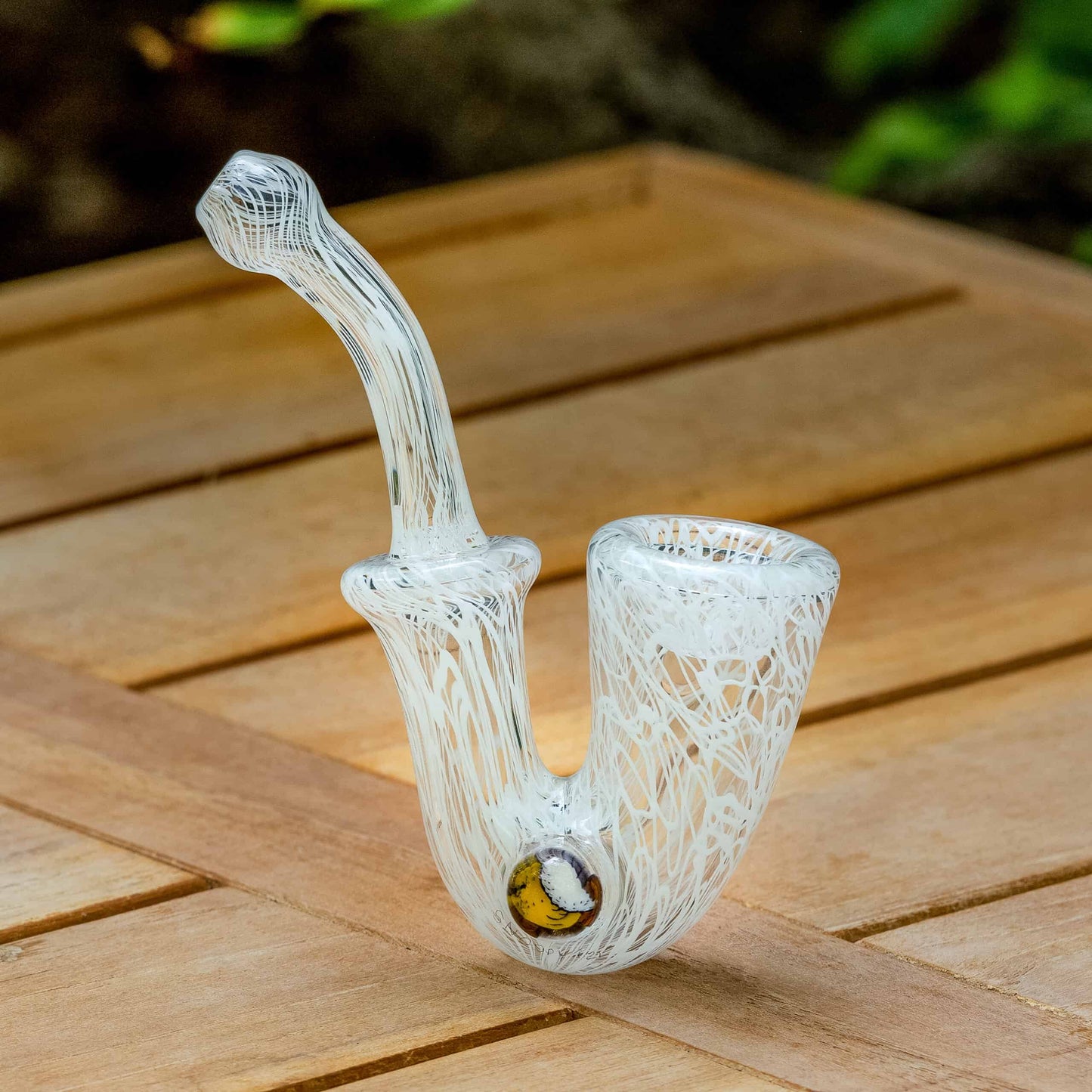 exquisite design of the White Fully Worked Sherlock Dry Pipe (with milli) by Snoopy Glass
