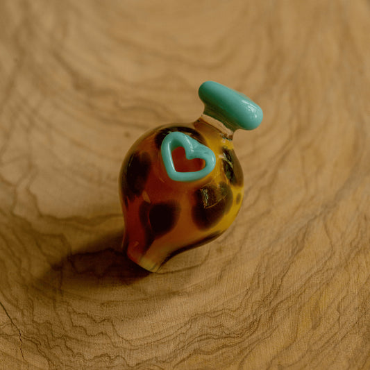 unique design of the Leopard Print Carb Cap w/ Turquoise Hearts by Sakibomb