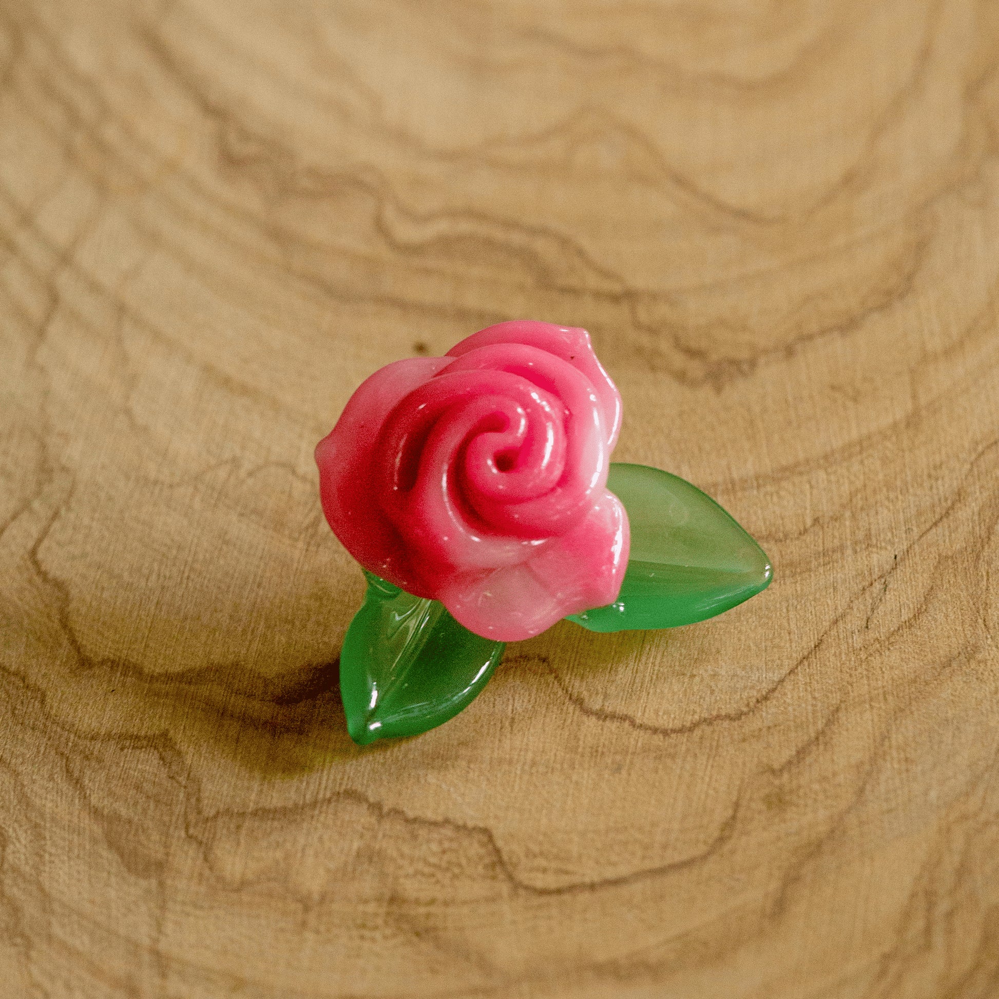 exquisite glass pendant - Pink Rose w/ Green Leaves Pendant (A) by Sakibomb