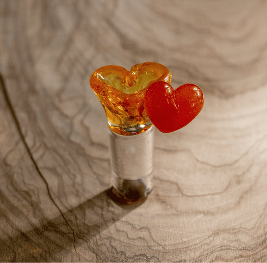 artisan-crafted art piece - Orange 14mm Male Heart Slide by Sakibomb