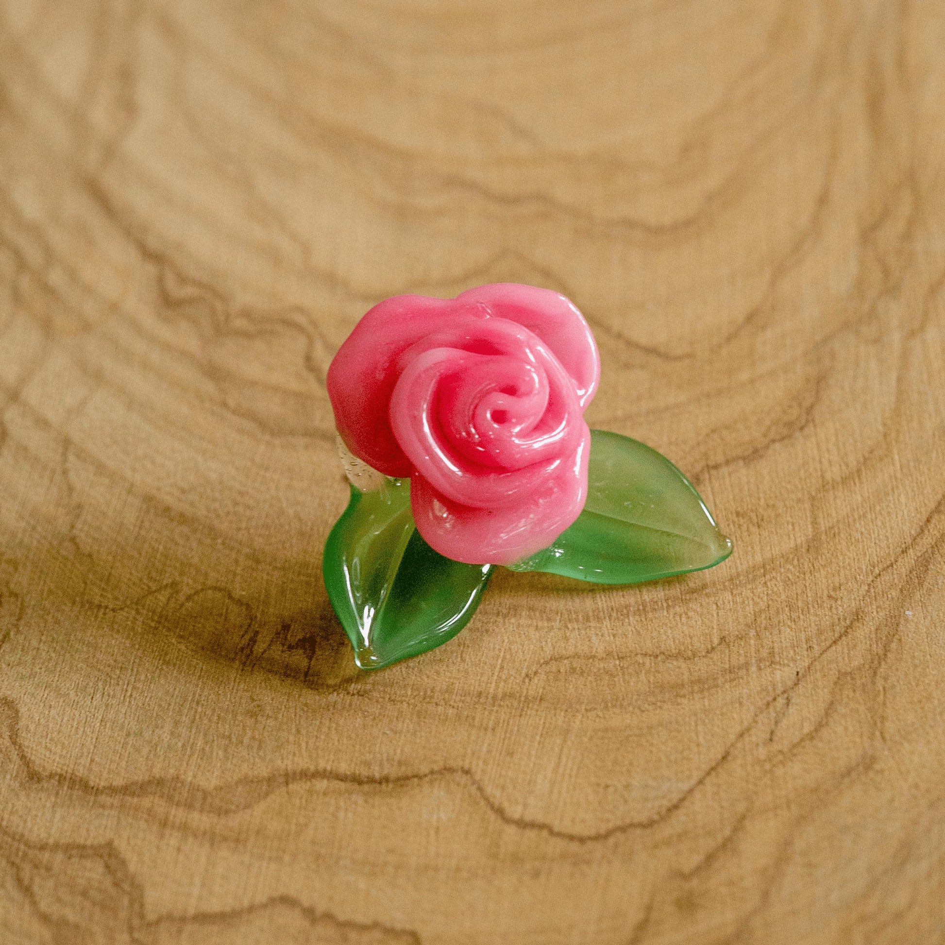 innovative glass pendant - Pink Rose w/ Green Leaves Pendant (C) by Sakibomb