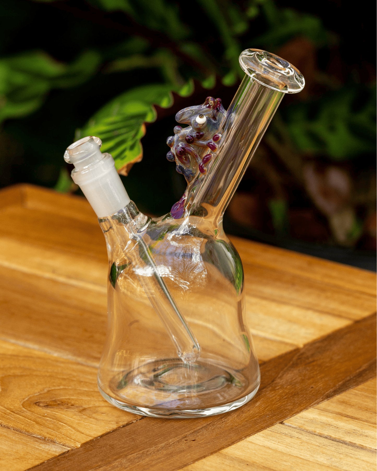 meticulously crafted design of the Clear Rig w/ Amber Purple Chameleon (E) by Willy That Glass Guy