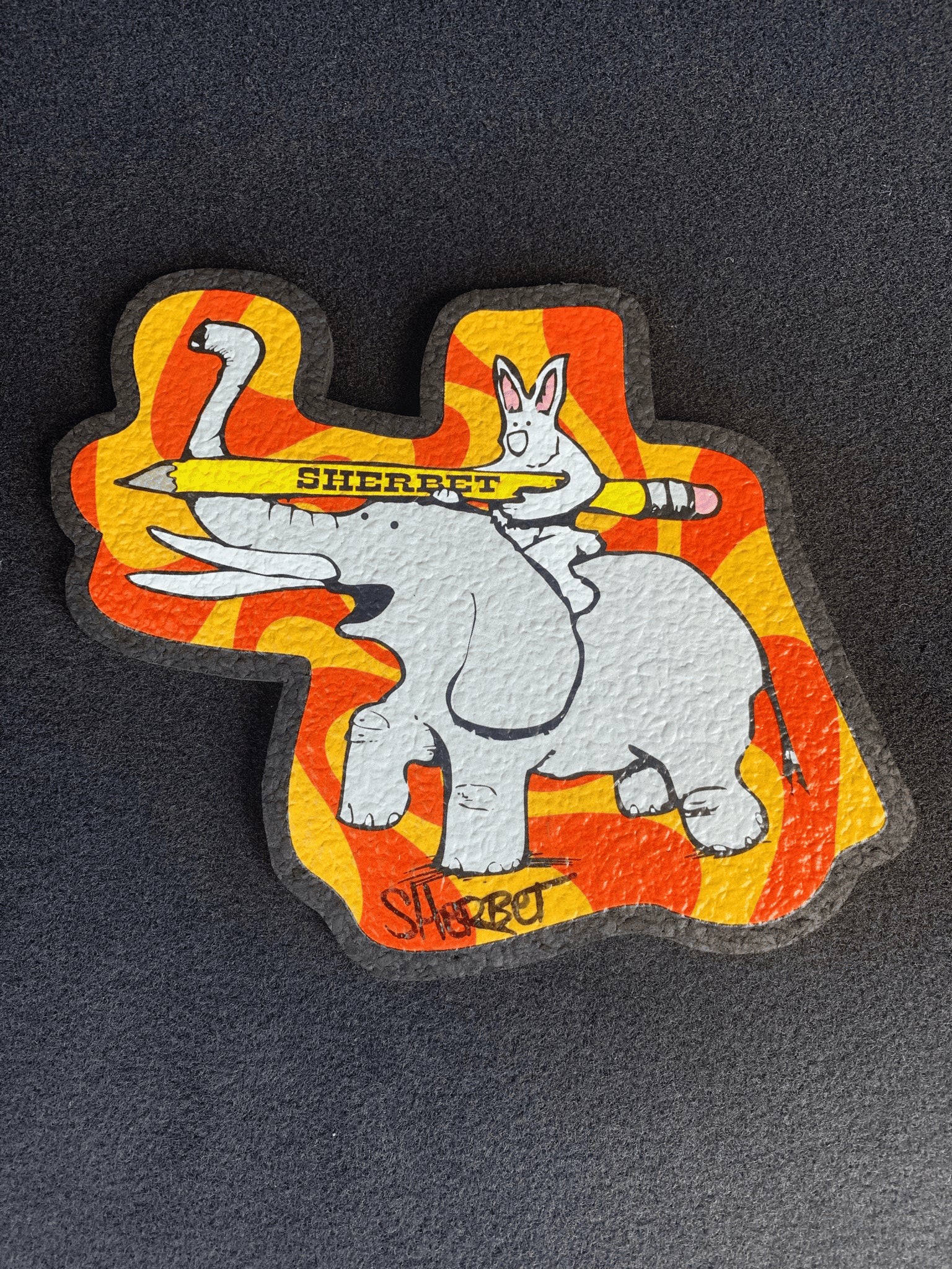 artisan-crafted art piece - Orange/Yellow Elephant & Bunny Moodmat by Sherbet Glass
