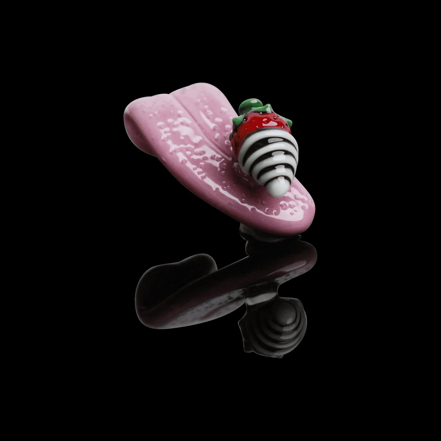 luxurious glass pendant - Chocolate Strawberry Tongue Collab Pendant (B) by Gnarla Carla x Ryder Glass (2022 Drop)