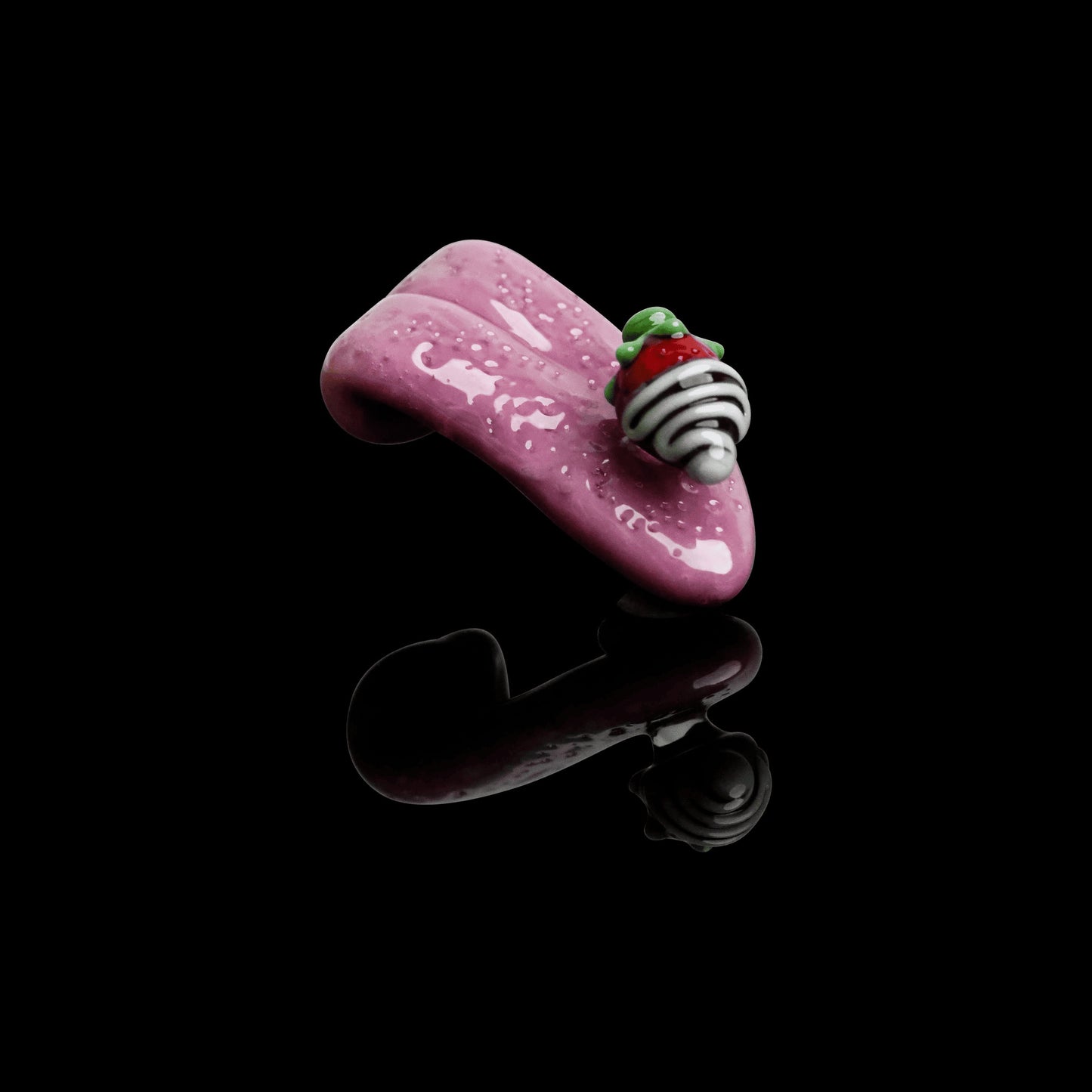 meticulously crafted glass pendant - Chocolate Strawberry Tongue Collab Pendant (A) by Gnarla Carla x Ryder Glass (2022 Drop)