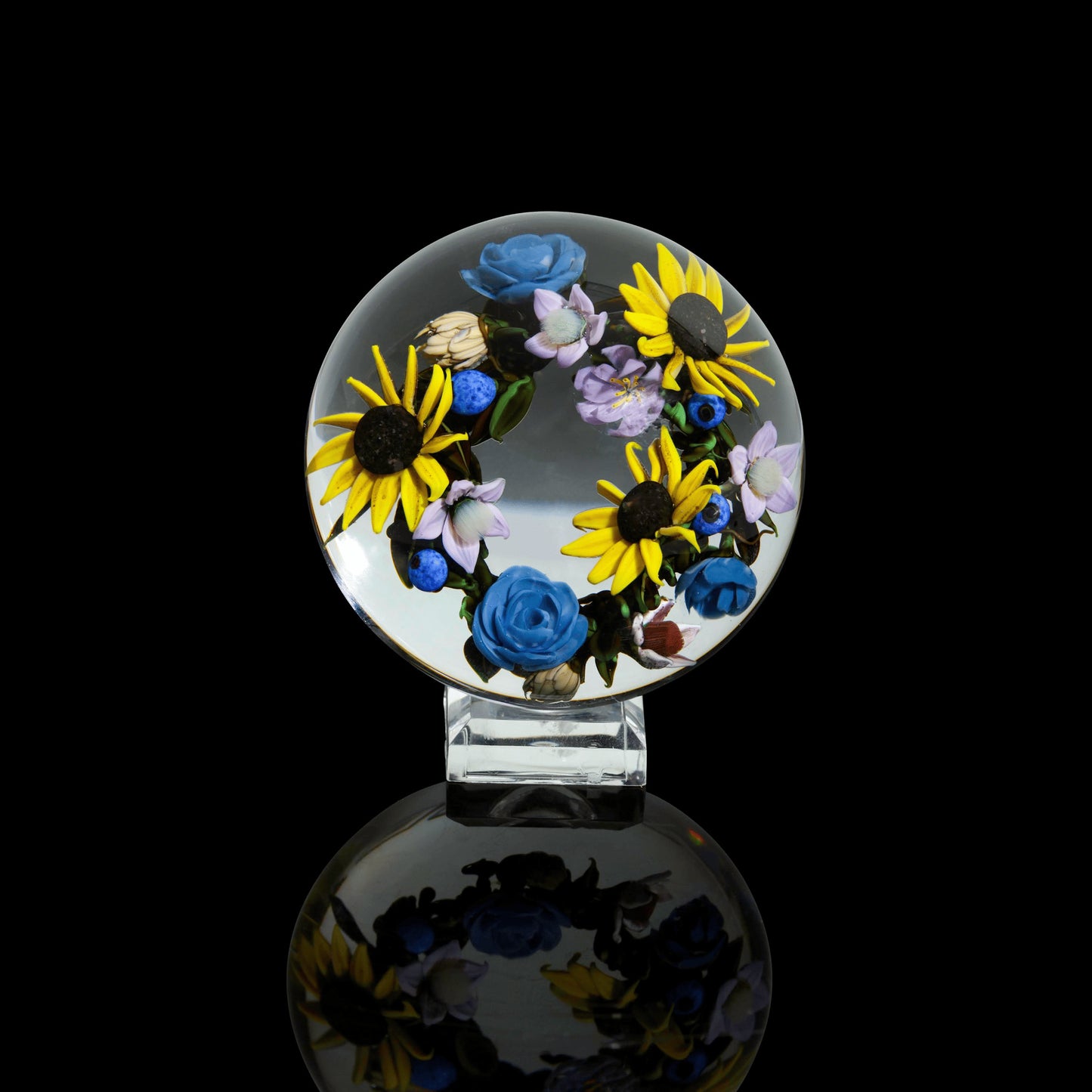 heady art piece - Encased Flower Wreath Paperweight by Akihiro Glass