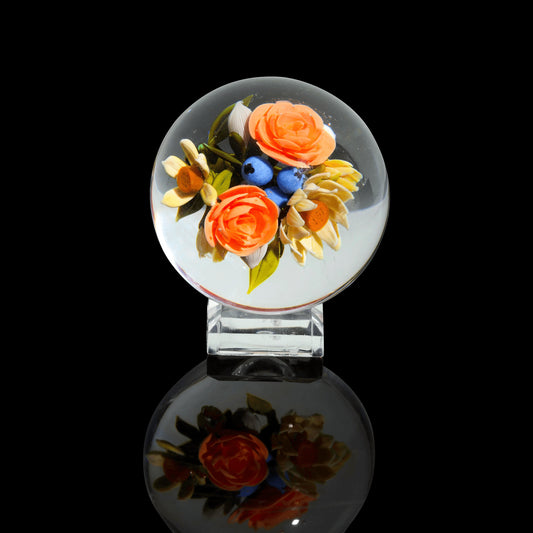 artisan-crafted art piece - Encased Flower Bouquet Paperweight by Akihiro Glass