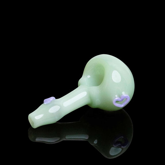 hand-blown design of the Green Pipe w/ Purple Heart by Sakibomb (2022 Drop)