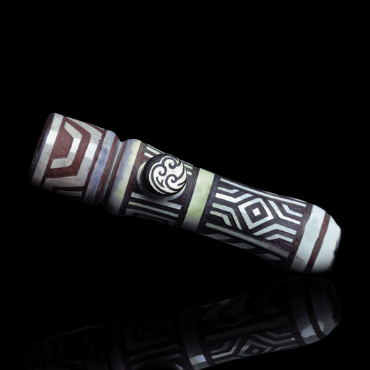 sophisticated art piece - Solo Patchwork Full Carve Chillum by Artist Stylie (2BA x Stylie 2022 Release)