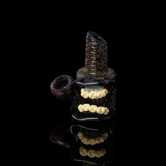 hand-blown art piece - Mini Mouth Bowl: Dichro over Galaxy w/ Blackjack Lip by FrostysFresh (2023)