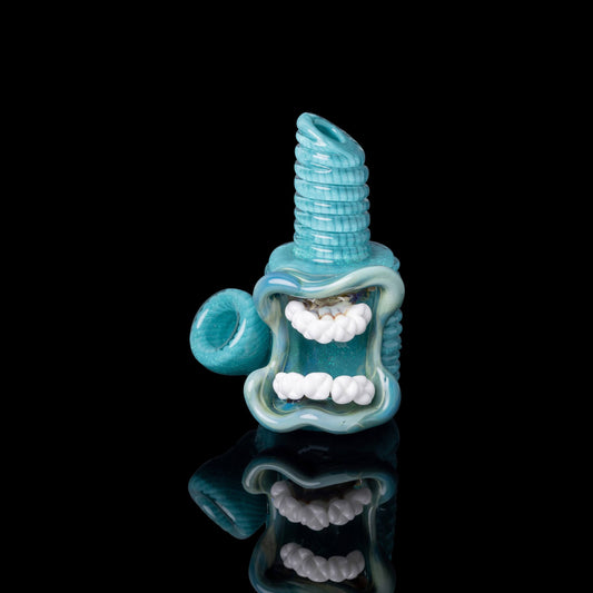 meticulously crafted art piece - Mini Mouth Bowl: Silver Dichro over Aqua Azul w/ Silver Aqua Lip by FrostysFresh (2023)