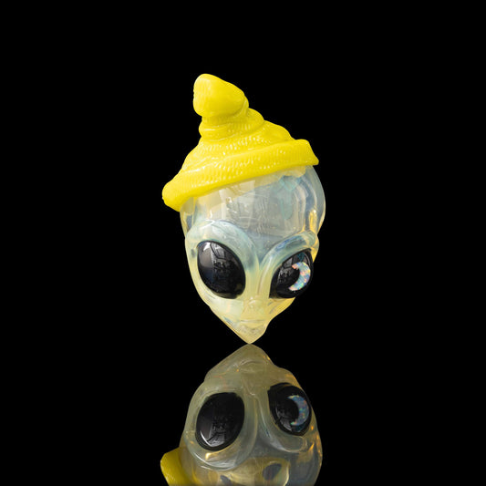hand-blown glass pendant - Yellow Alien with Beanie Pendant by Ghost Glass (GV 2023)