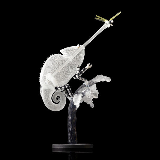 sophisticated art piece - White Reticello Chameleon by Crunklestein x Blue Soldier