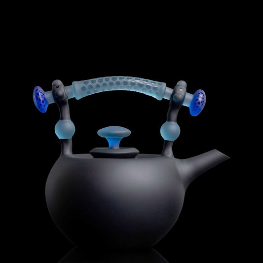 luxurious art piece - Black Teapot with Blue Handle &amp; Cup Set by Jesse Whipkey (2023 Release)