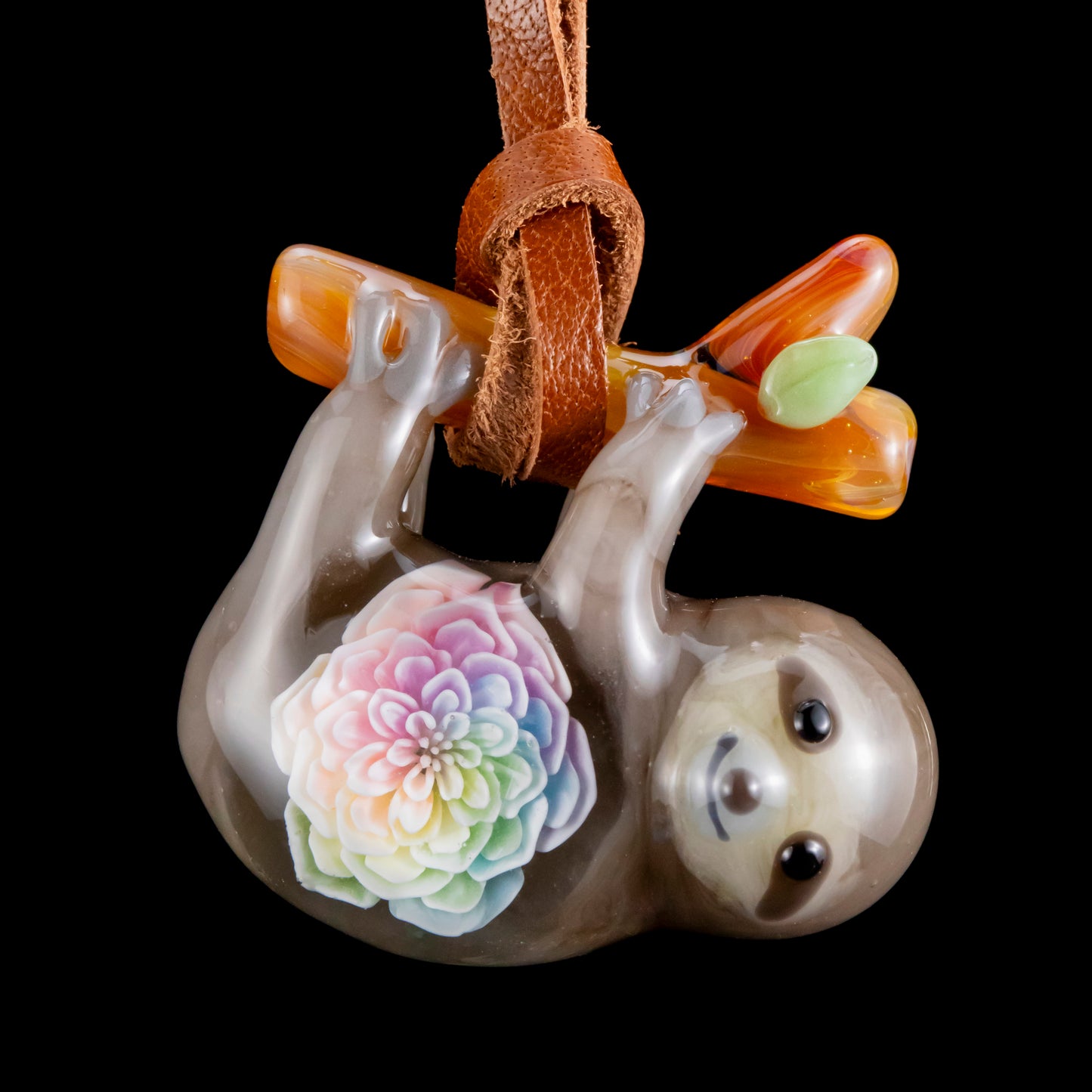 Sloth and Pastel Flower Pendant by Glass Azu