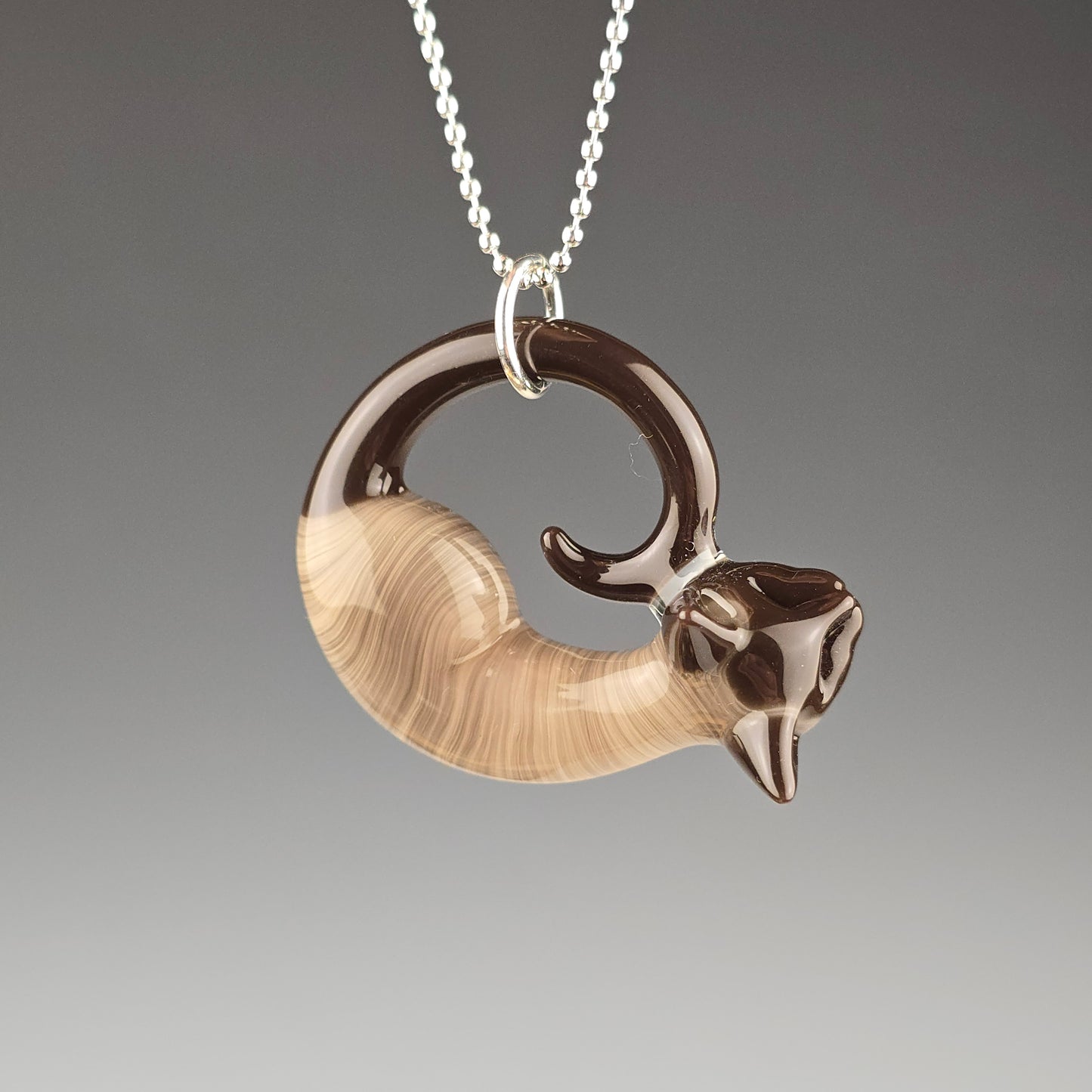 Dark Seal Point Siamese Small Sleeping Kitty Pendant by Spiller Woods (2025)