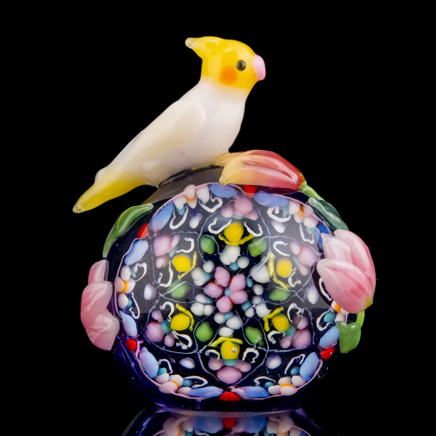 Cockatiel and Tulip Paperweight by Tomomi Handa