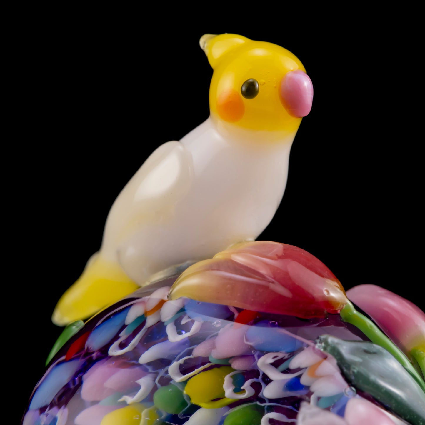 Cockatiel and Tulip Paperweight by Tomomi Handa