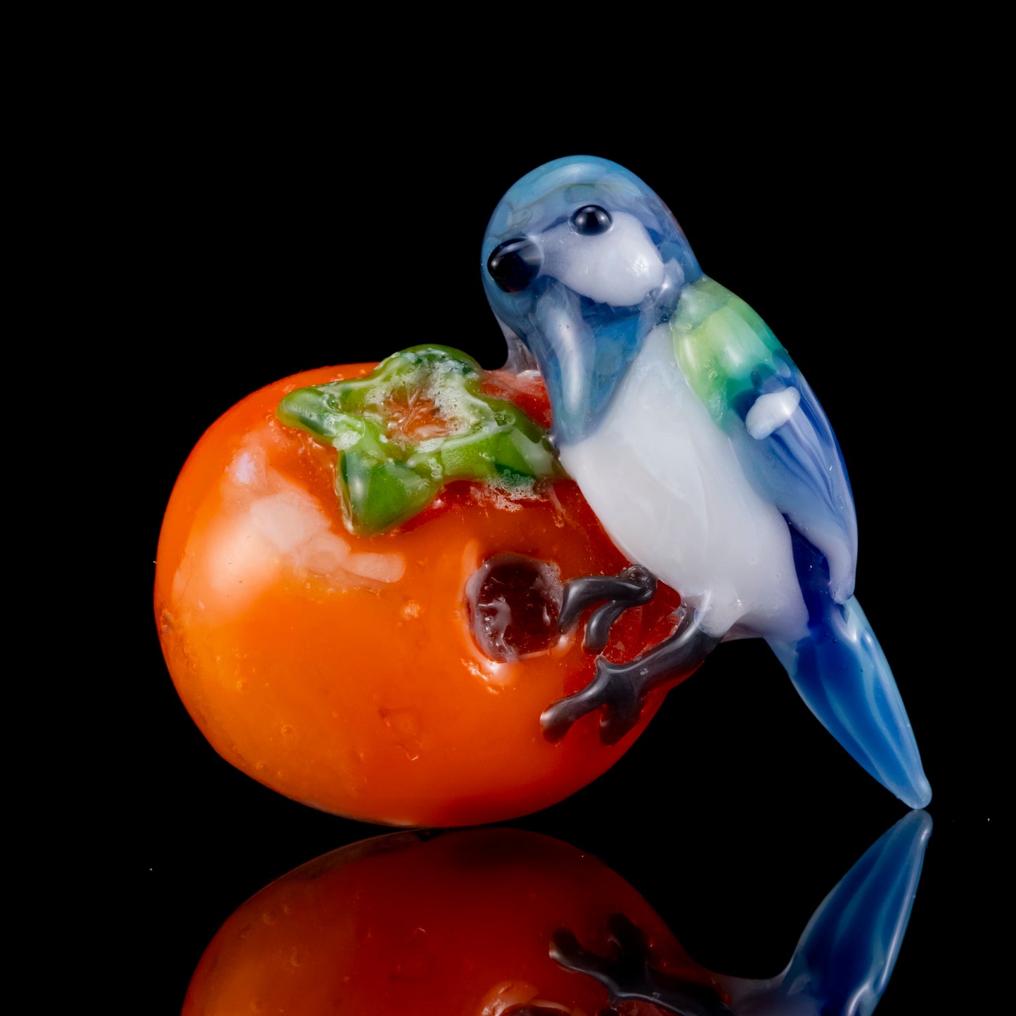 Persimmon and Bird Broach by Tomomi Handa