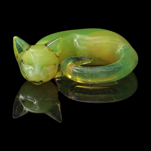 innovative glass pendant - UV Citrine over Slyme Large Sleeping Kitty Pendant by Spiller Woods (2023)
