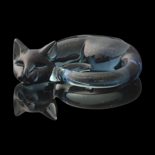 hand-blown glass pendant - CFL Blue Stardust over Potion Small Sleeping Kitty Pendant by Spillerwoods (2023)
