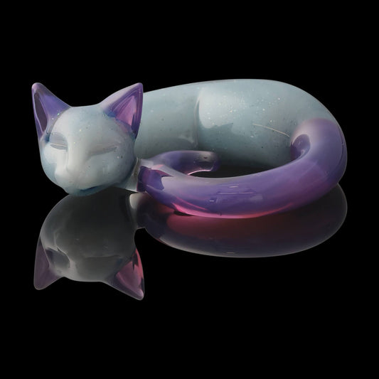 exquisite glass pendant - CFL Blue Stardust over Pastel Potion, Royal Jelly Tail/Ears Small Sleeping Kitty Pendant by Spiller Woods (2023)