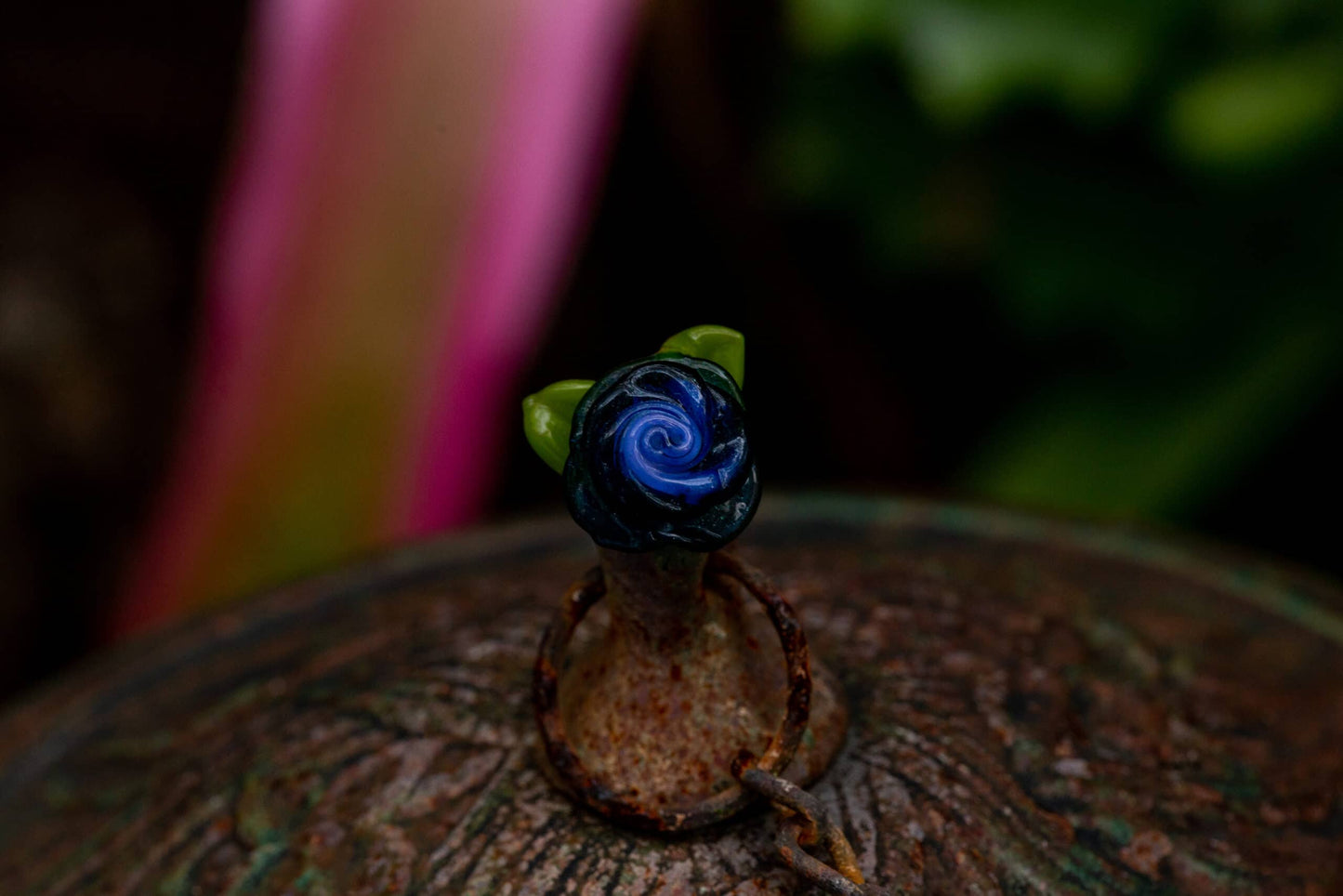 innovative glass pendant - Two Leaf Blue Rose Pendant by Sakibomb