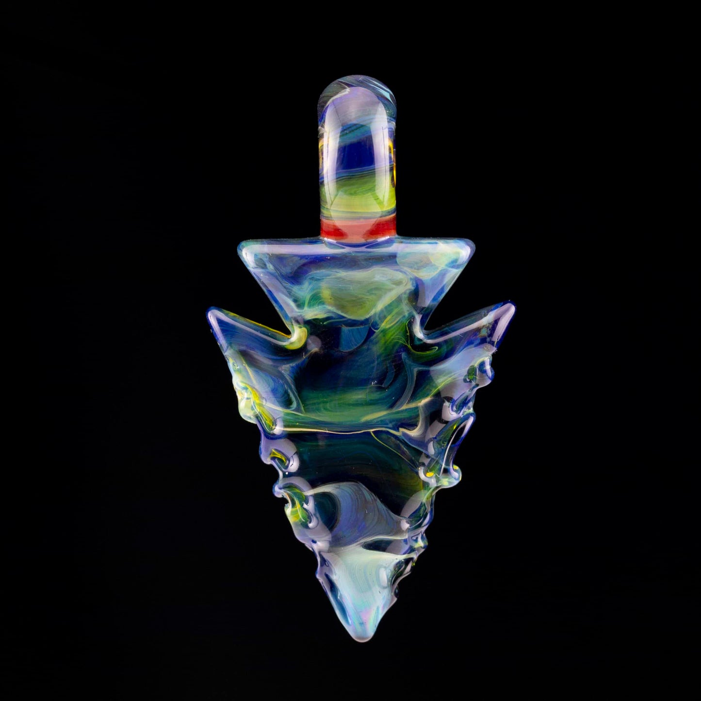 hand-blown glass pendant - Blue Thunder / NS Yellow Camo Arrowhead Pendant by ElksThatRun