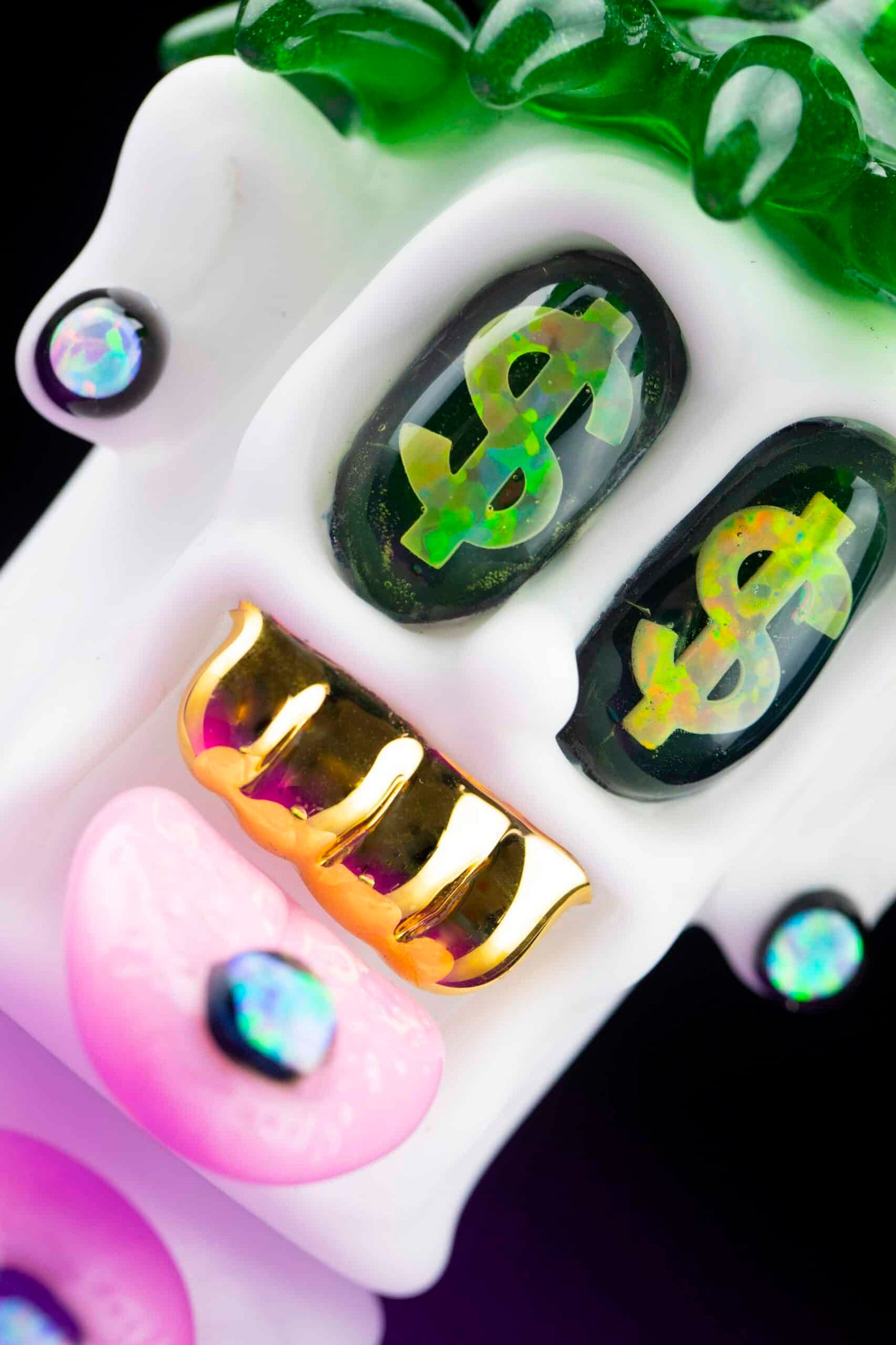sophisticated design of the Mr. Richie Head Rig w/ Opal Earrings & Gold Grill by Ryder Glass