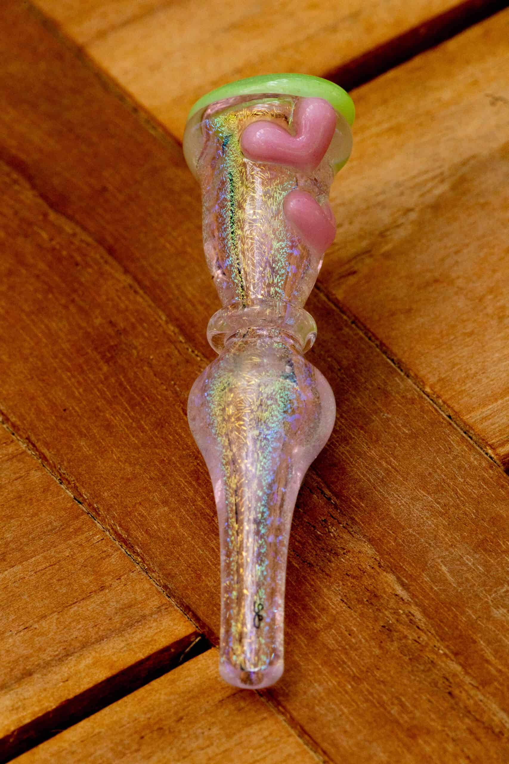 meticulously crafted art piece - Green Tip Pink Onie w/ Dichro & Hearts by Sakibomb