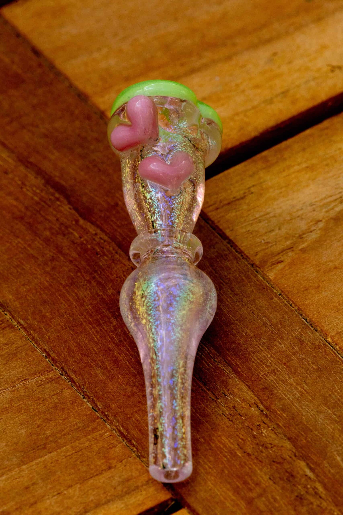 meticulously crafted art piece - Green Tip Pink Onie w/ Dichro & Hearts by Sakibomb