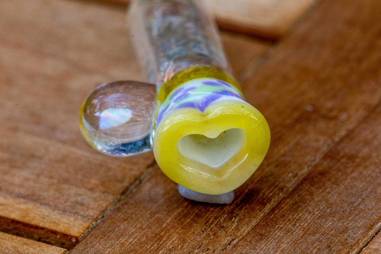 meticulously crafted art piece - UV Yellow Tip Onie w/ Encased Opal & Dichro by Sakibomb