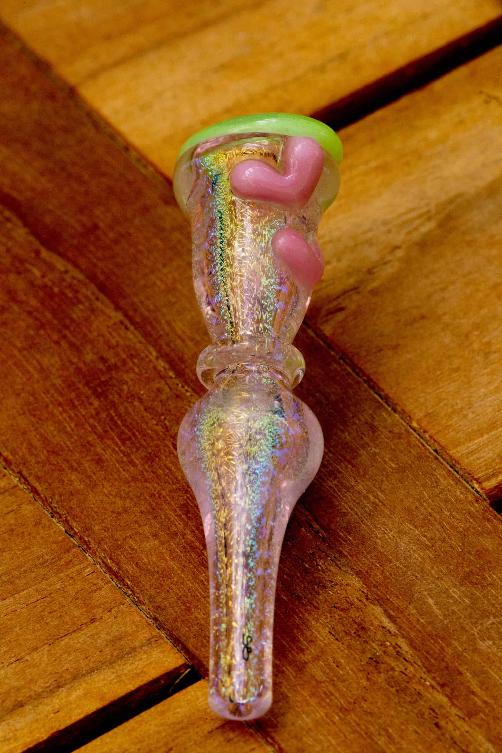 meticulously crafted art piece - Green Tip Pink Onie w/ Dichro & Hearts by Sakibomb