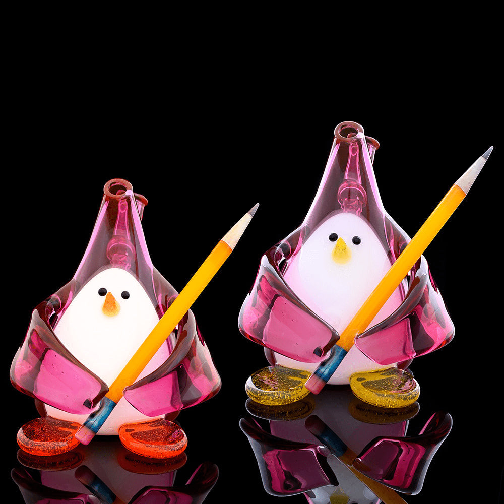 hand-blown design of the Stupid Little Penguin Collaboration Rig by Sherbet Glass x Chaka Glass