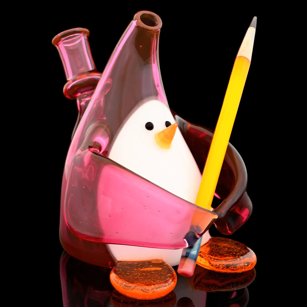 hand-blown design of the Stupid Little Penguin Collaboration Rig by Sherbet Glass x Chaka Glass