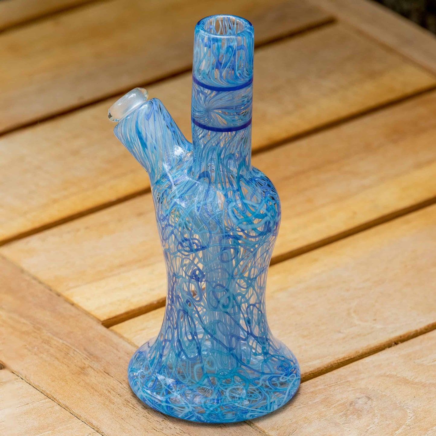 comfortable design of the Blue Tri-Tone Fully Worked Scribble Mini Tube w/ Fully Worked Bubble Cap by Snoopy Glass
