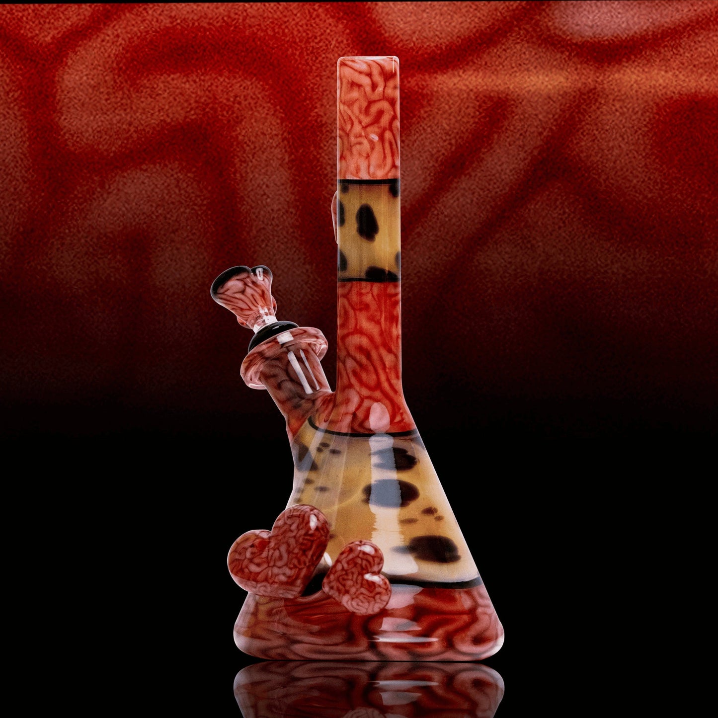 hand-blown art piece - "Heart Attack" Red Brain Tube by Algae Glass x Sakibomb (2021)