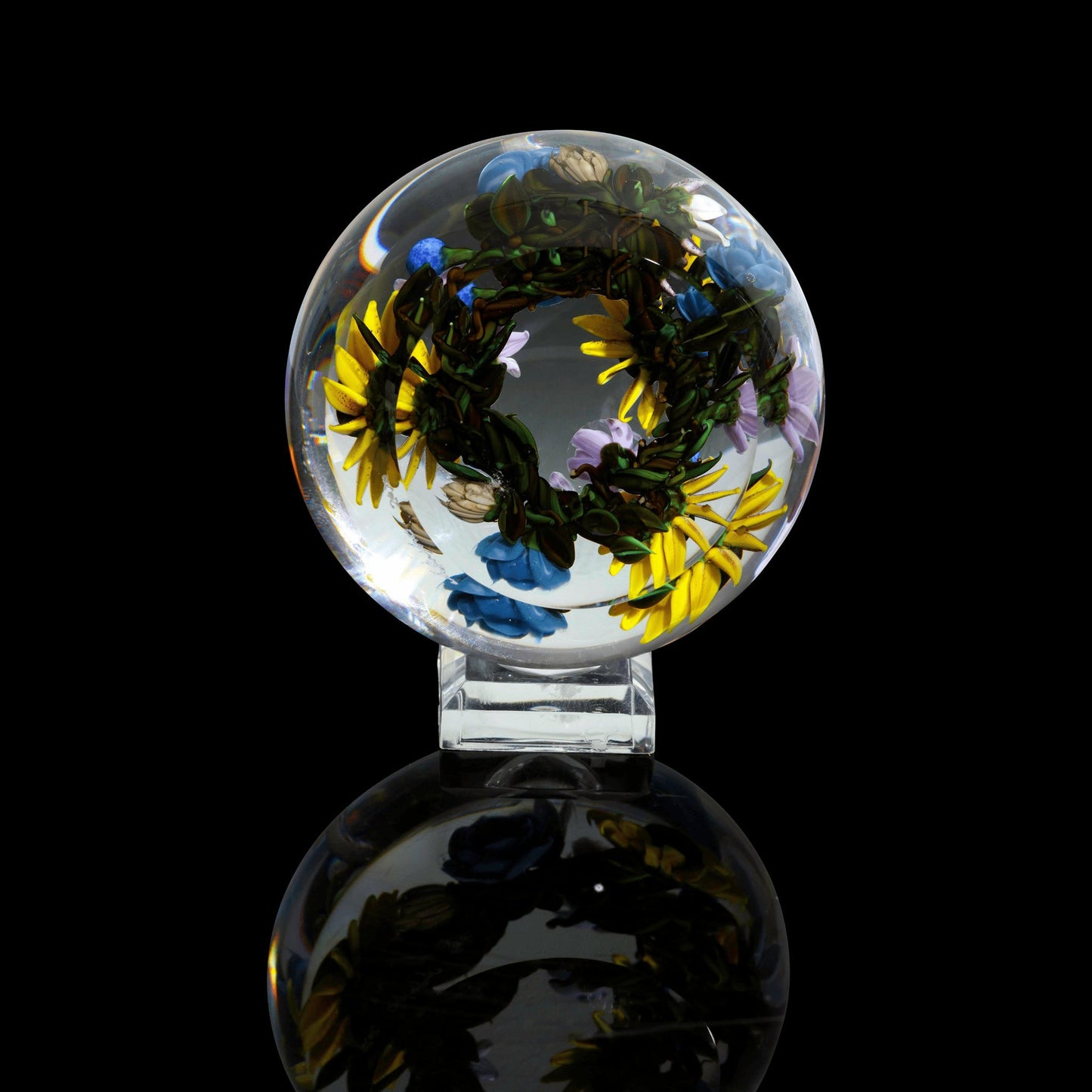 heady art piece - Encased Flower Wreath Paperweight by Akihiro Glass