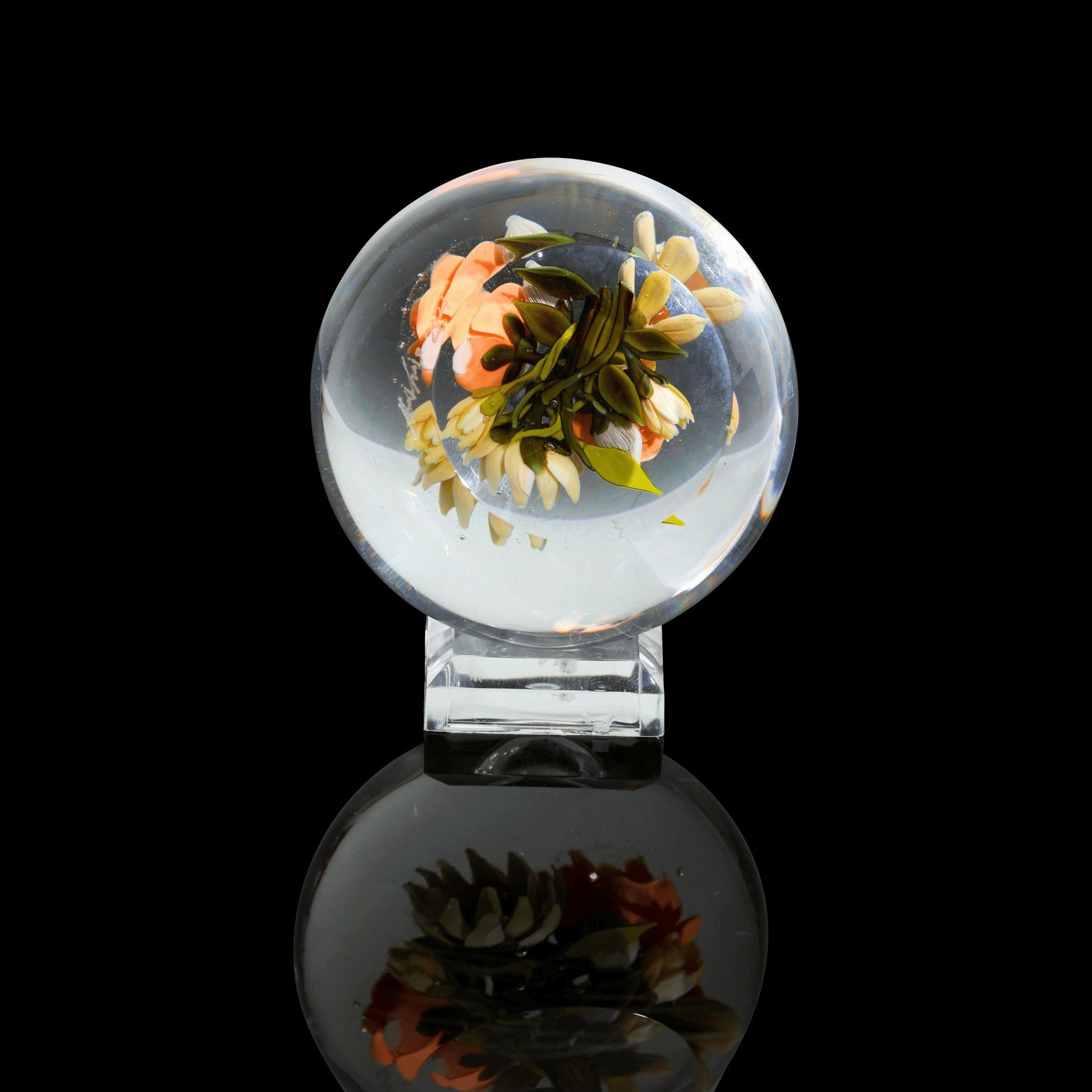 artisan-crafted art piece - Encased Flower Bouquet Paperweight by Akihiro Glass