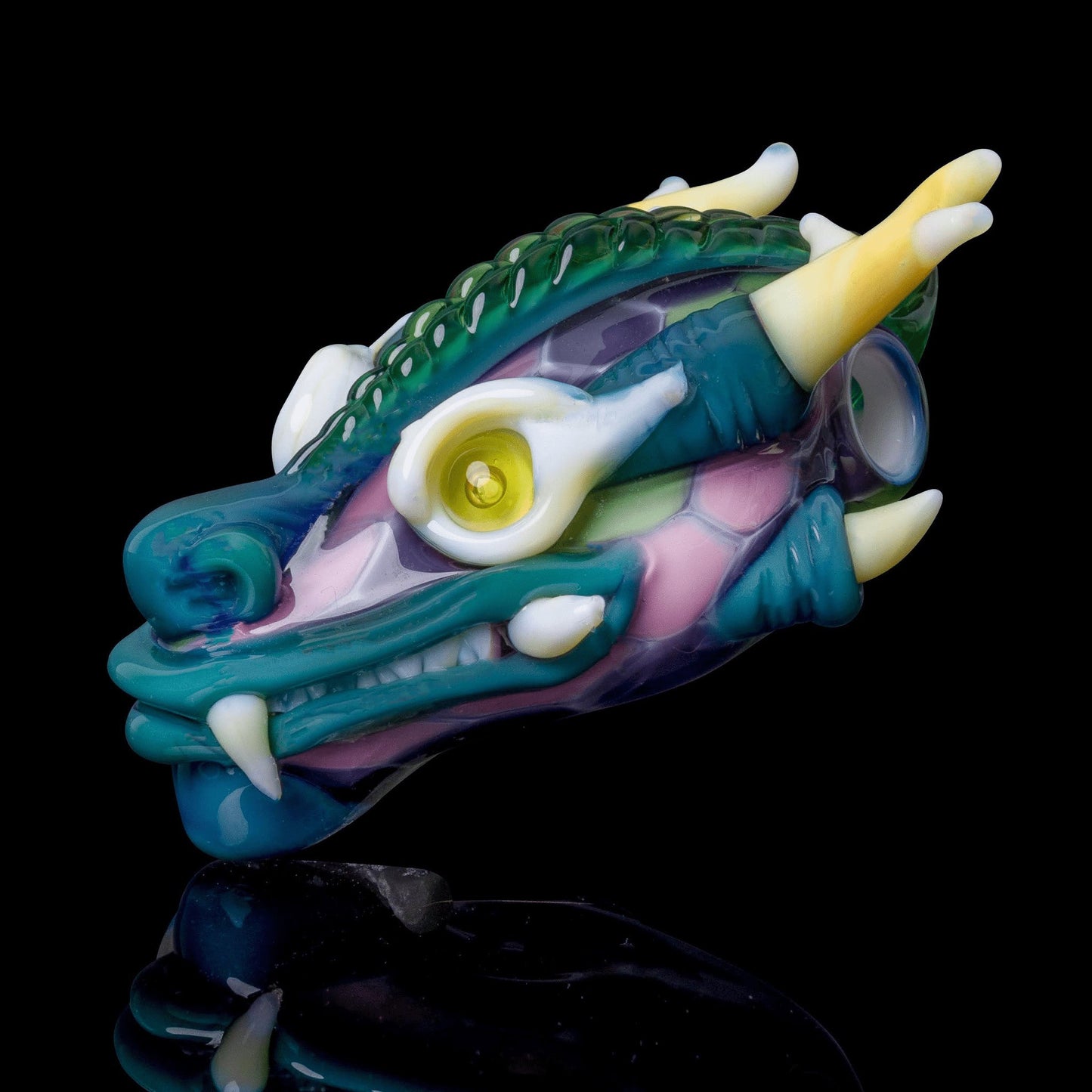 hand-blown glass pendant - Tropic Berry Dragonhead Pendant by Nathan Belmont (Belmont’s Beasts)